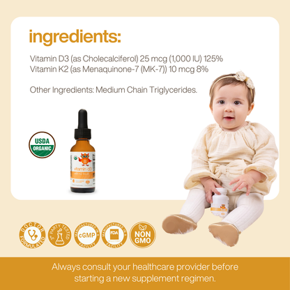 Organic Liquid Vitamin D3 with K2